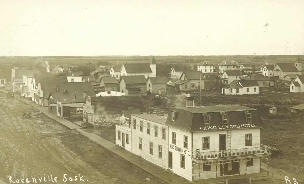 King Edward Hotel and the town from above, about 1910